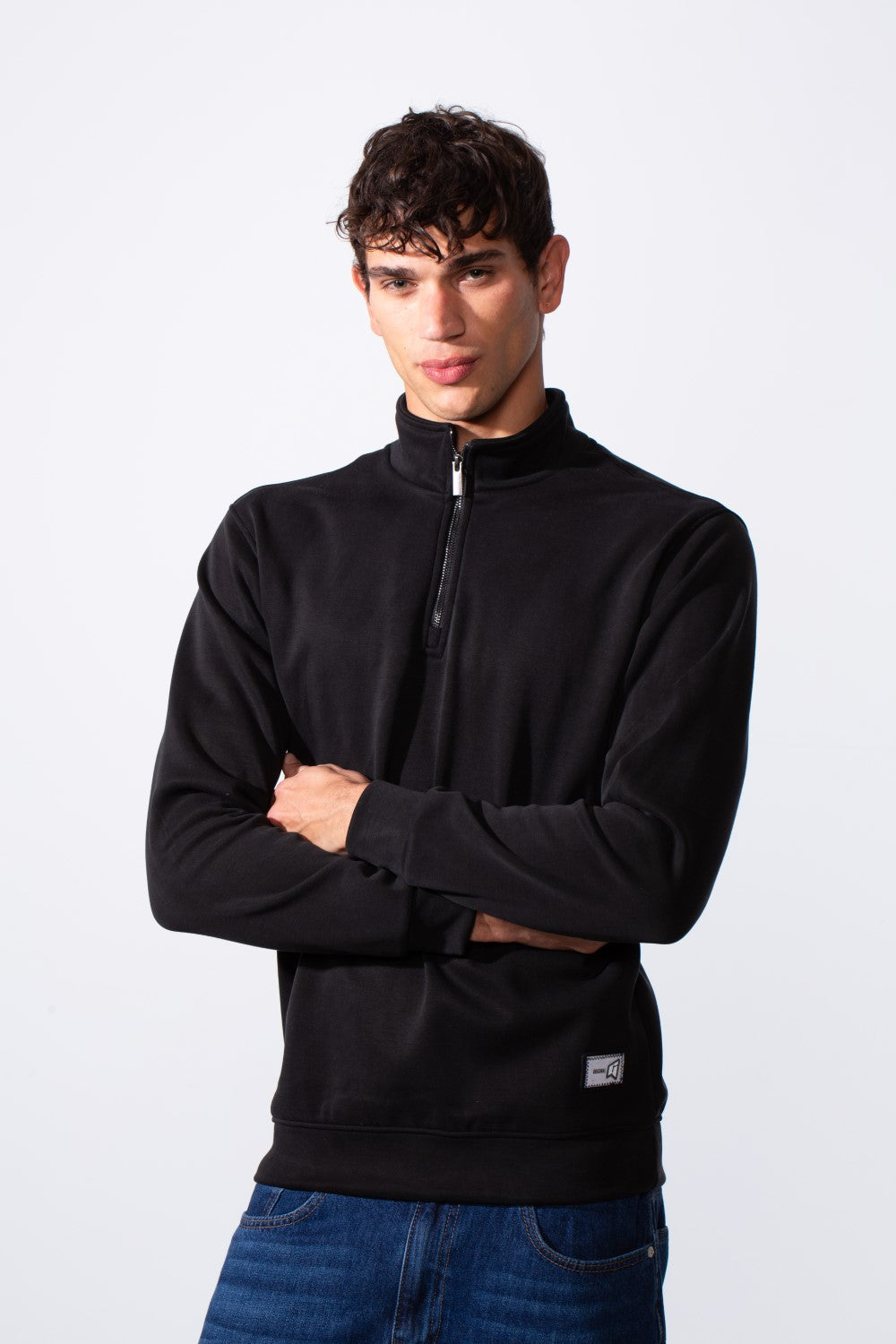 Men's Plain Slim Fit Half Zip Long Sleeve Sweatshirt
