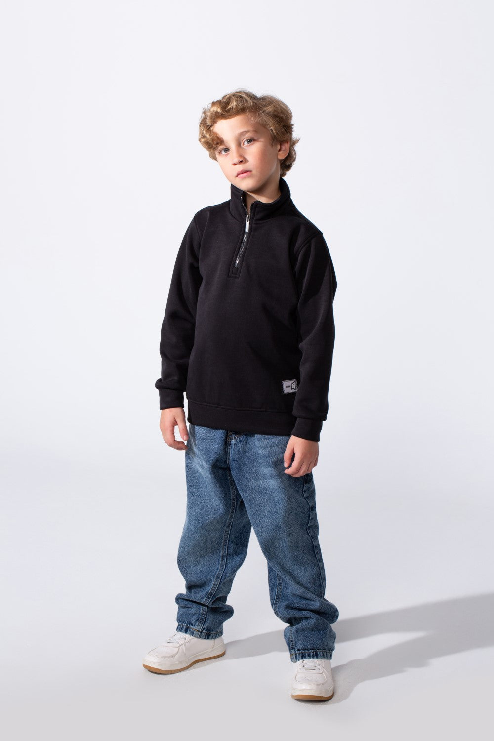 Boy's High Neck With Half-Zip Long Sleeve Slim Fit Daily Wear Basic Sweatshirt