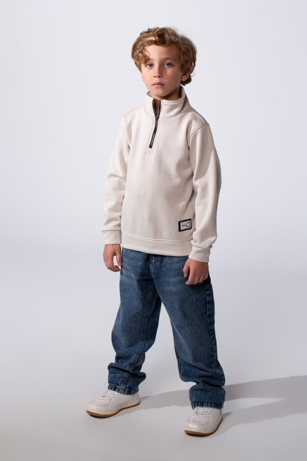 Boy's High Neck With Half-Zip Long Sleeve Slim Fit Daily Wear Basic Sweatshirt
