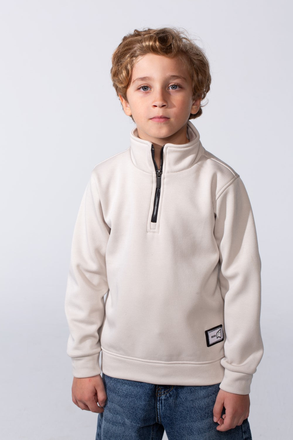 Boy's High Neck With Half-Zip Long Sleeve Slim Fit Daily Wear Basic Sweatshirt
