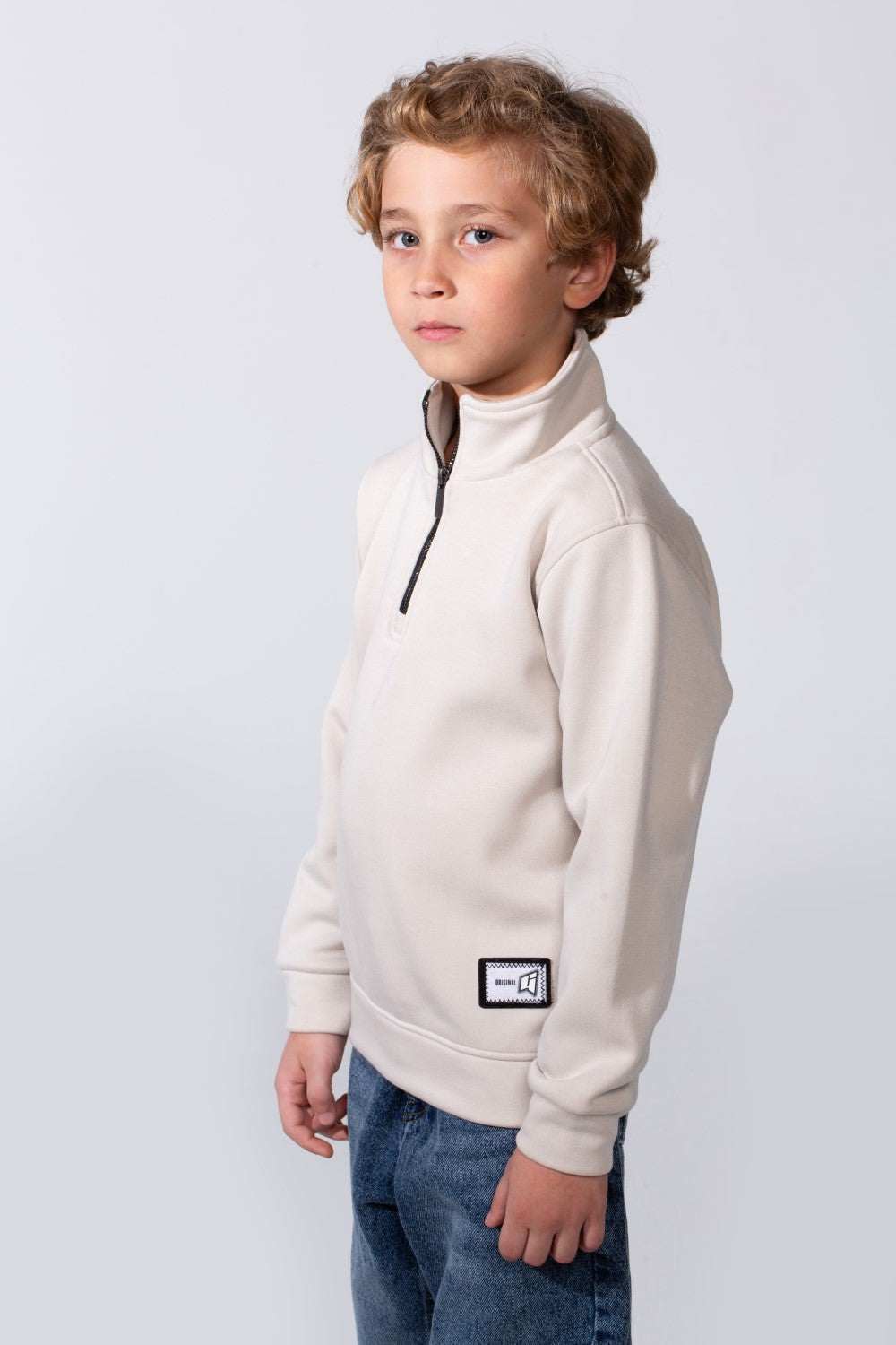 Boy's High Neck With Half-Zip Long Sleeve Slim Fit Daily Wear Basic Sweatshirt