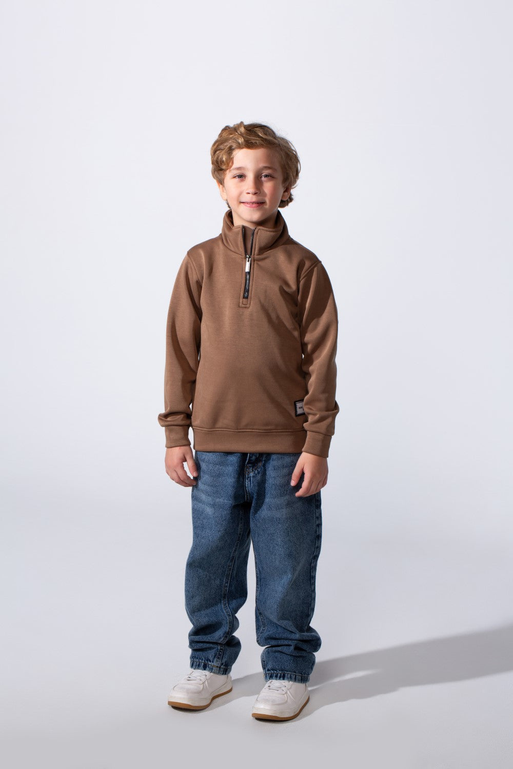 Boy's High Neck With Half-Zip Long Sleeve Slim Fit Daily Wear Basic Sweatshirt