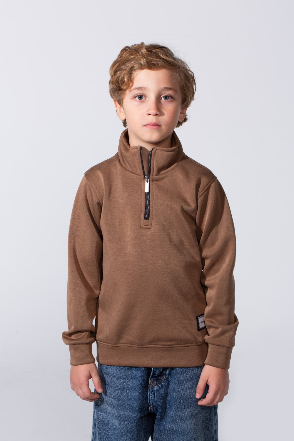 Boy's High Neck With Half-Zip Long Sleeve Slim Fit Daily Wear Basic Sweatshirt
