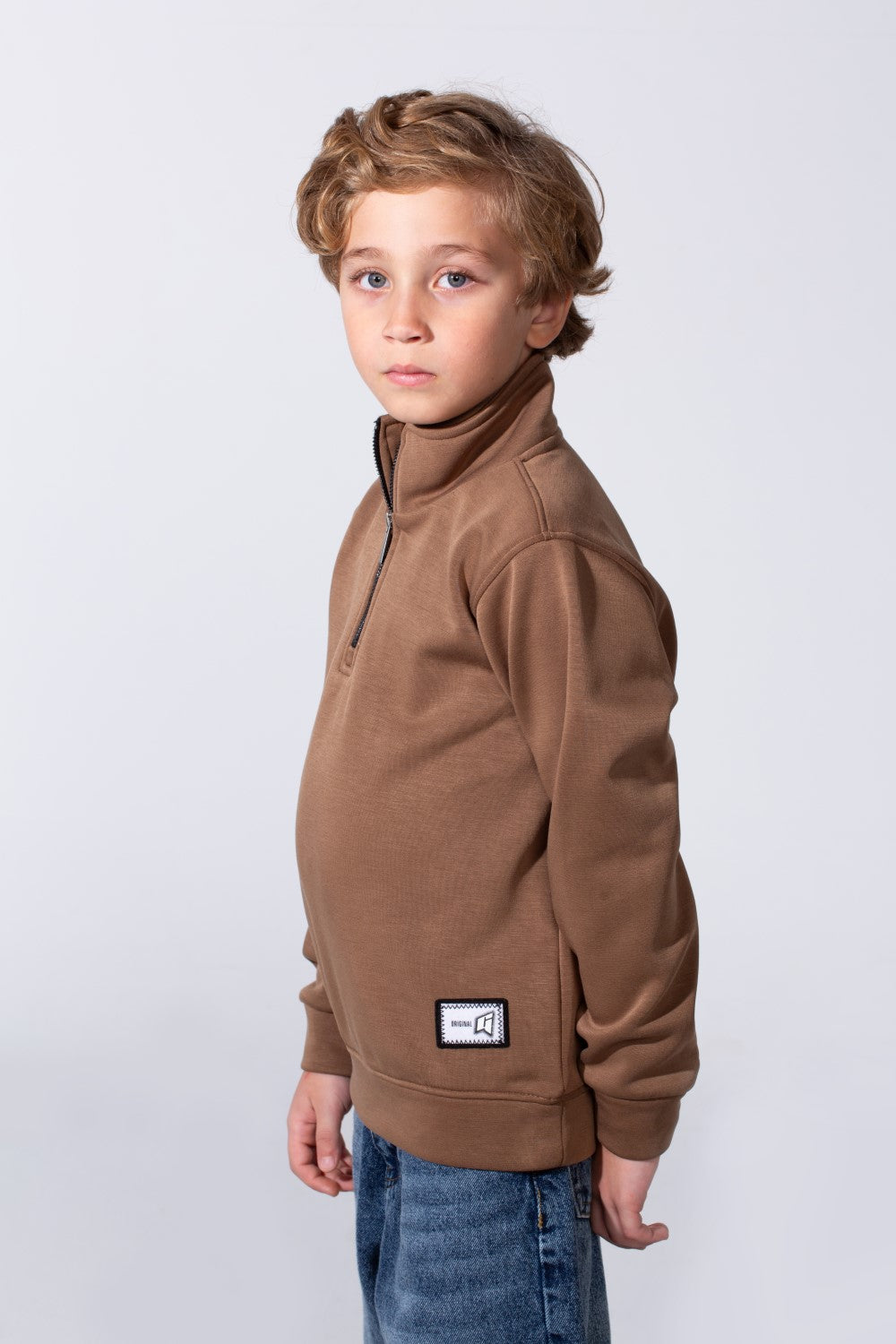 Boy's High Neck With Half-Zip Long Sleeve Slim Fit Daily Wear Basic Sweatshirt