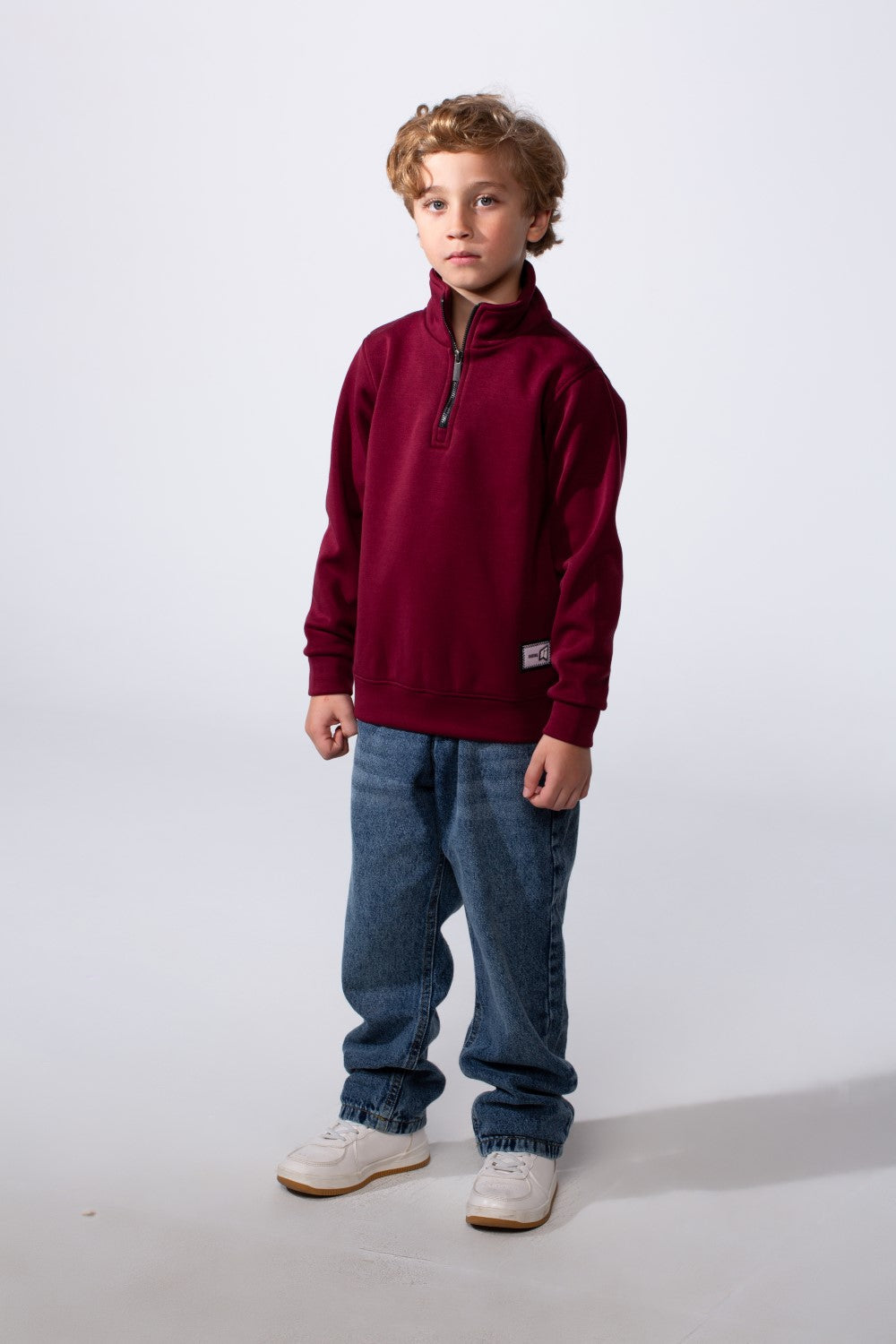 Boy's High Neck With Half-Zip Long Sleeve Slim Fit Daily Wear Basic Sweatshirt