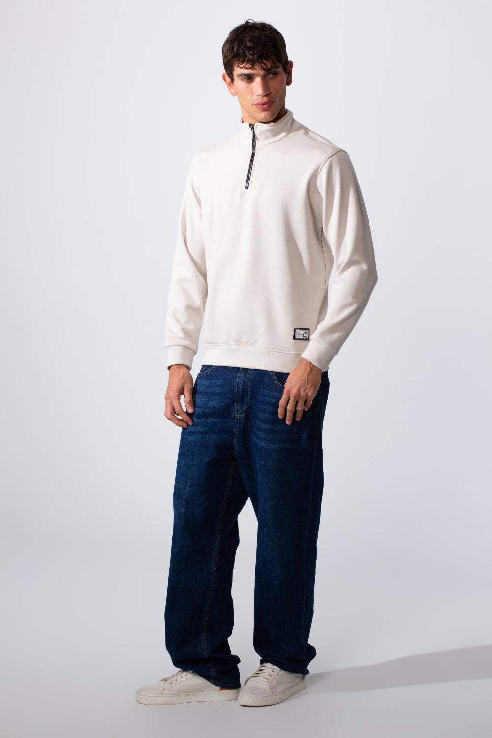 Men's Plain Slim Fit Half Zip Long Sleeve Sweatshirt