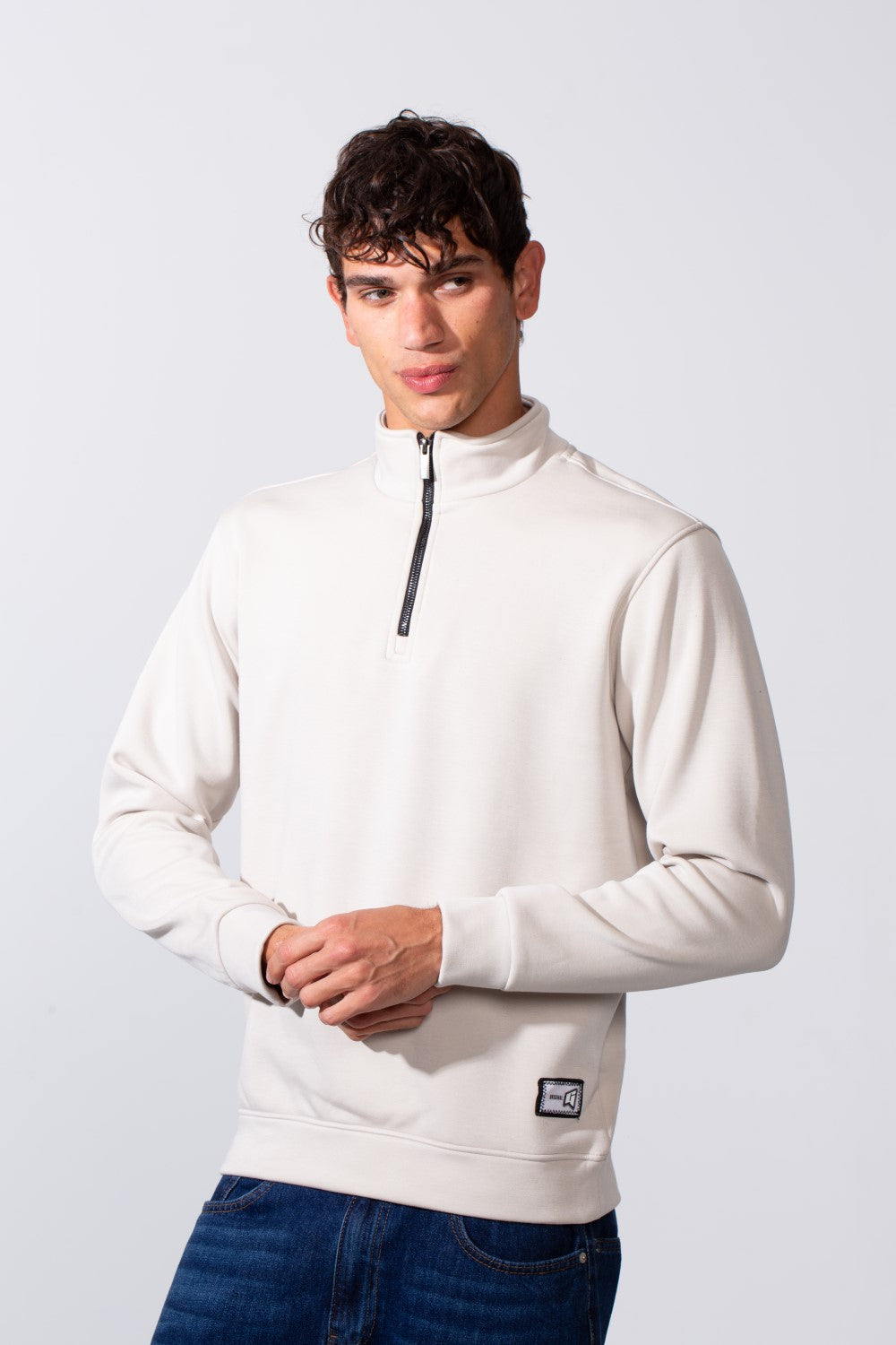 Men's Plain Slim Fit Half Zip Long Sleeve Sweatshirt