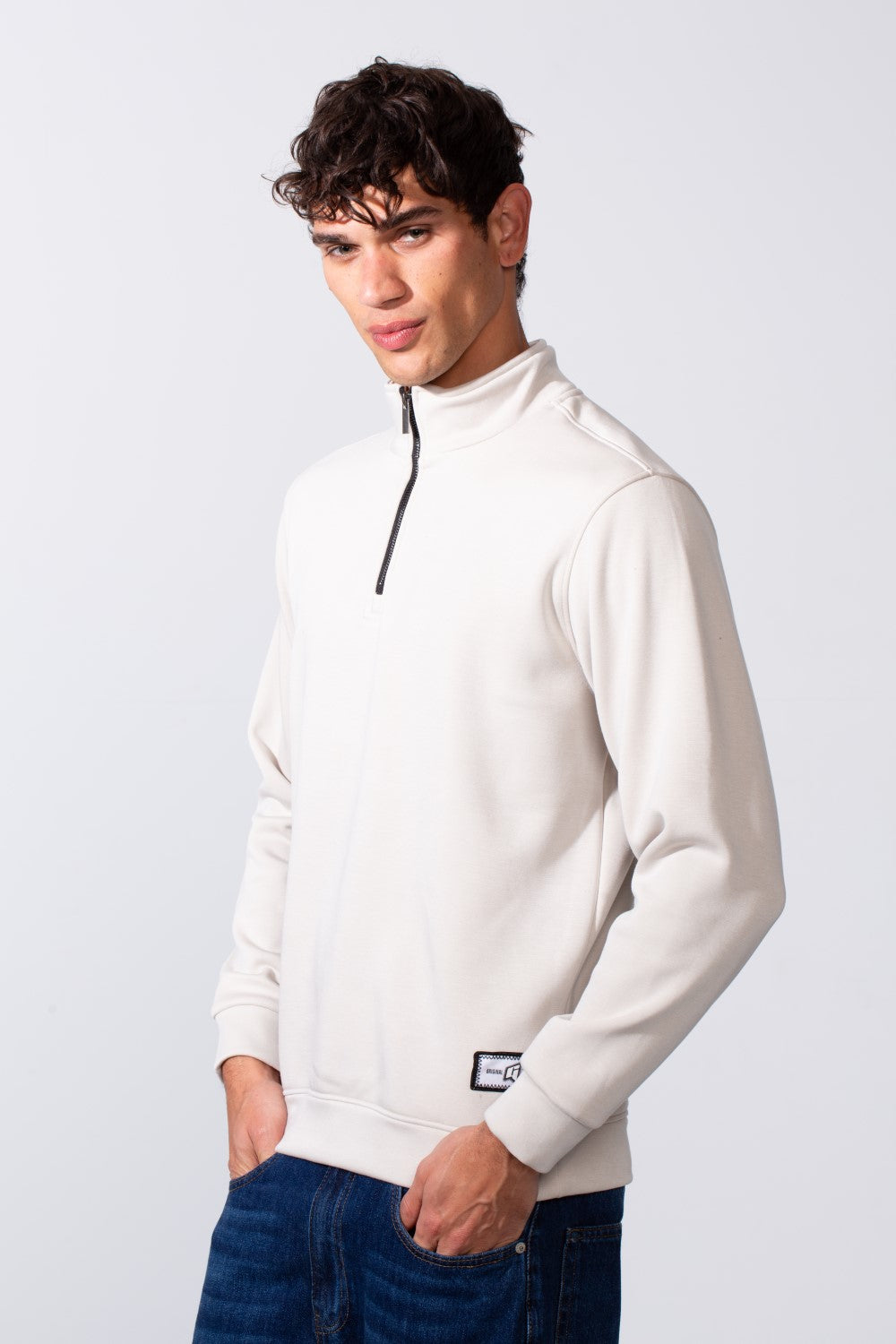 Men's Plain Slim Fit Half Zip Long Sleeve Sweatshirt