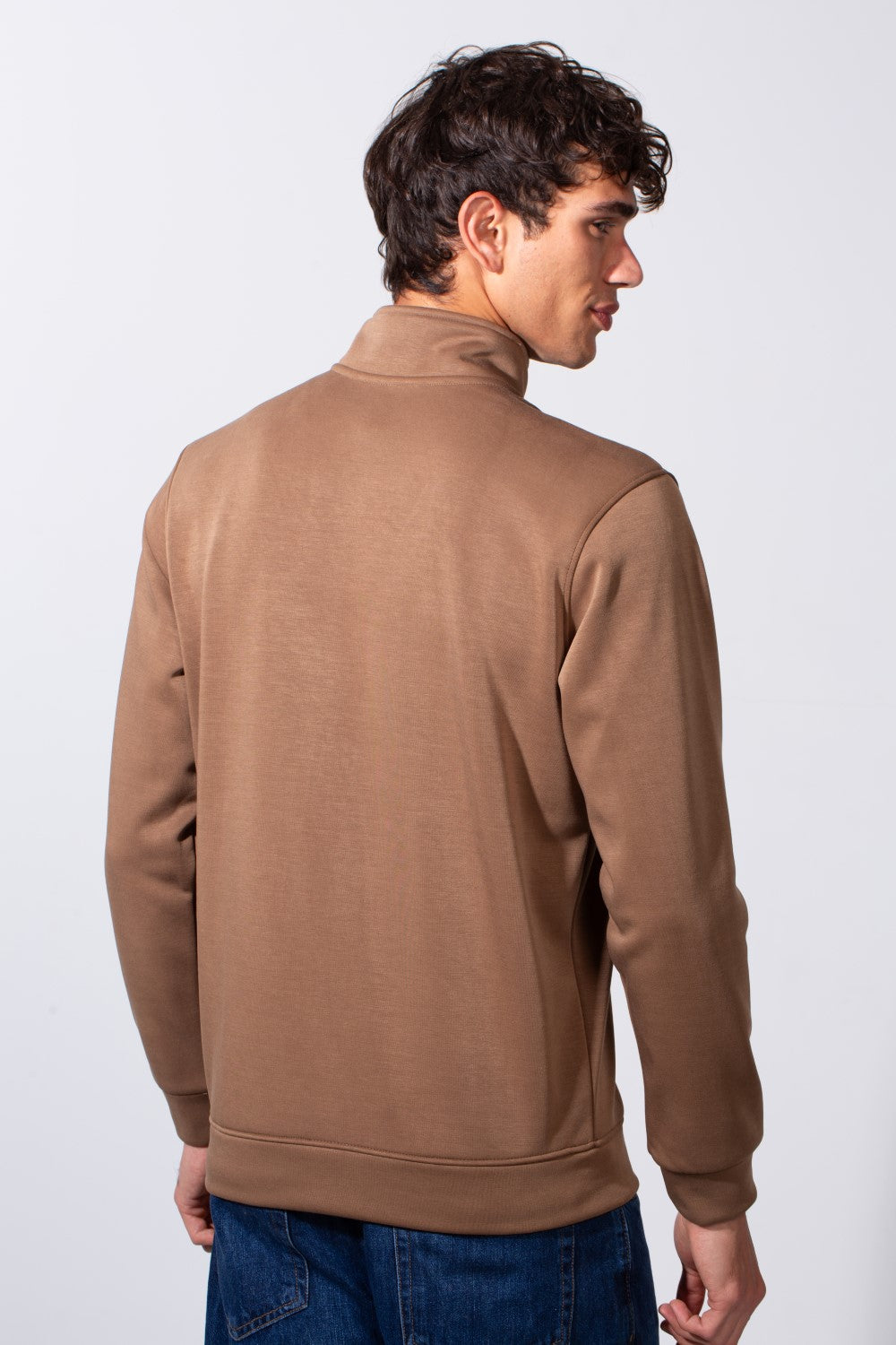 Men's Plain Slim Fit Half Zip Long Sleeve Sweatshirt