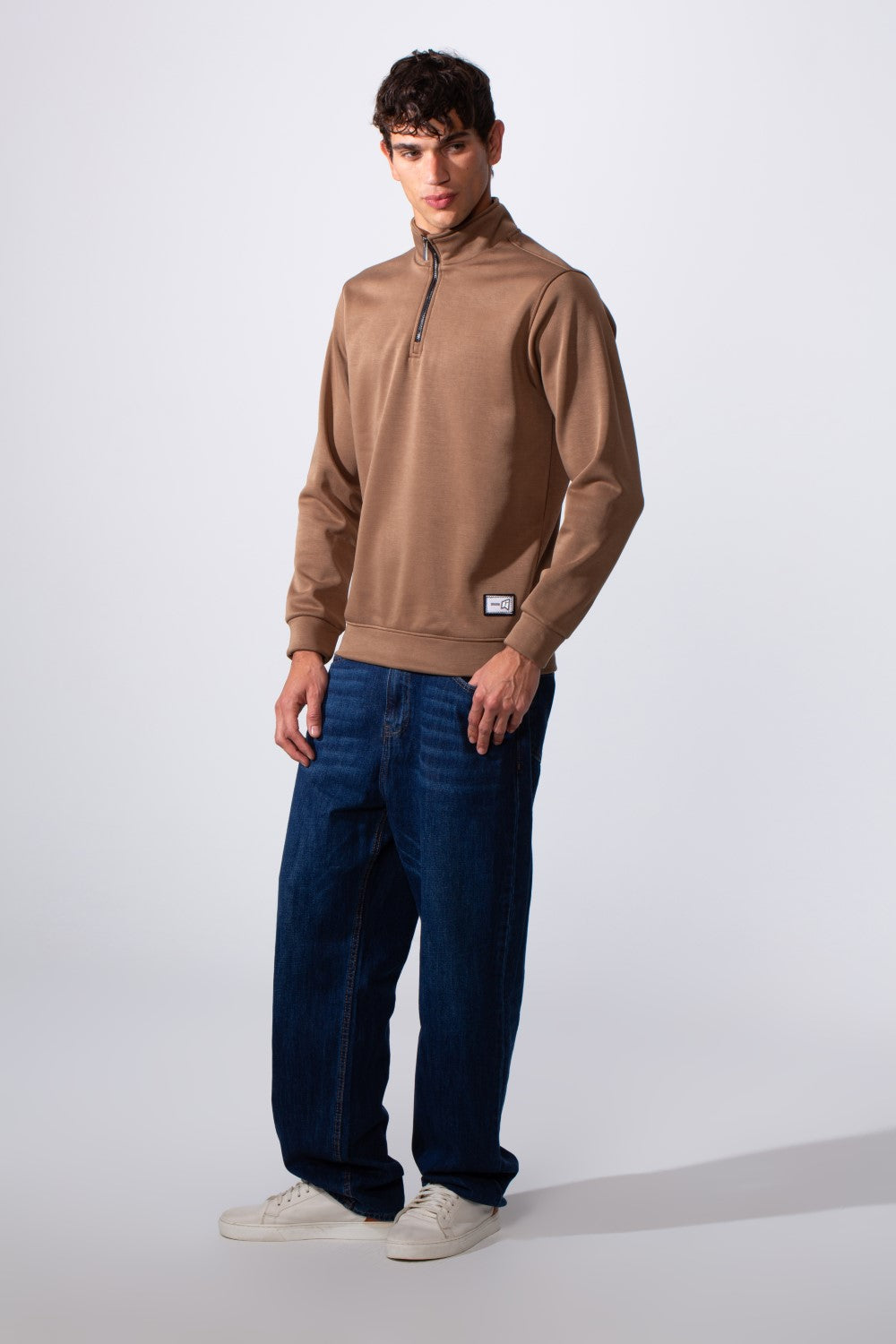 Men's Plain Slim Fit Half Zip Long Sleeve Sweatshirt