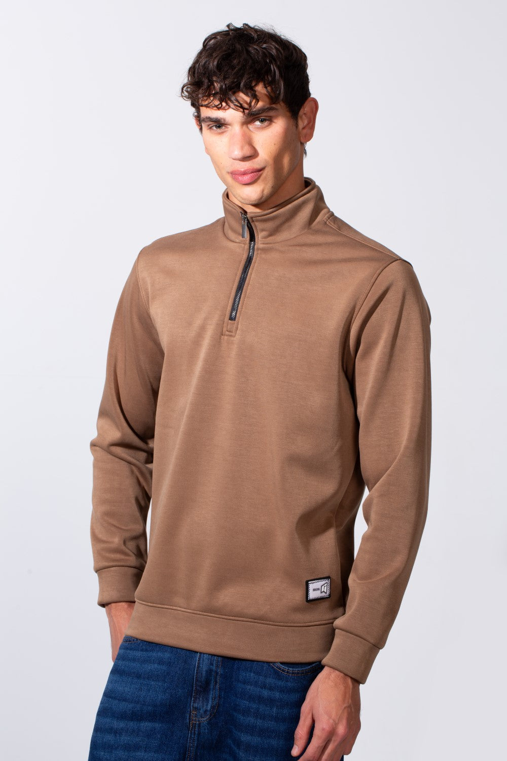 Men's Plain Slim Fit Half Zip Long Sleeve Sweatshirt