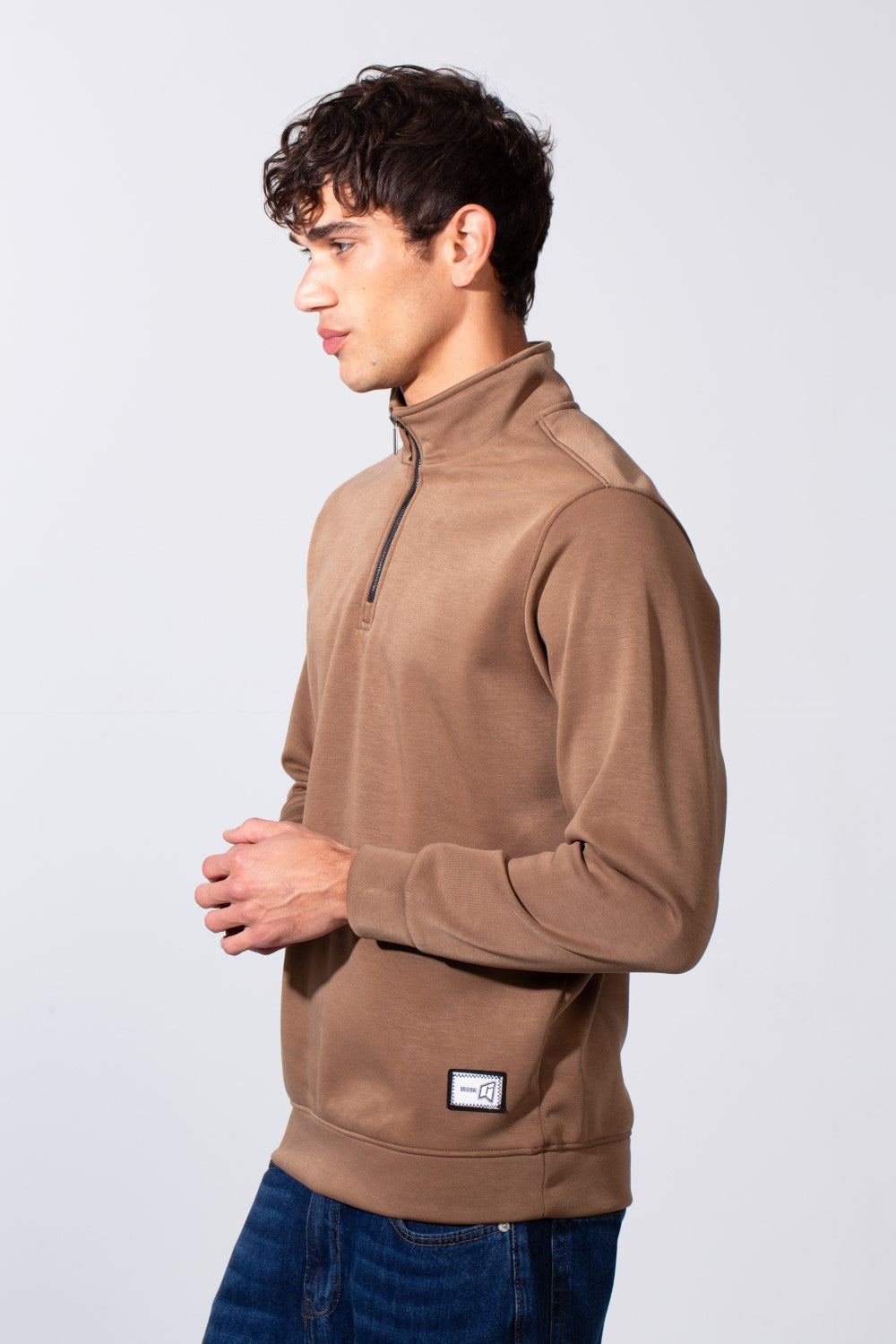 Men's Plain Slim Fit Half Zip Long Sleeve Sweatshirt