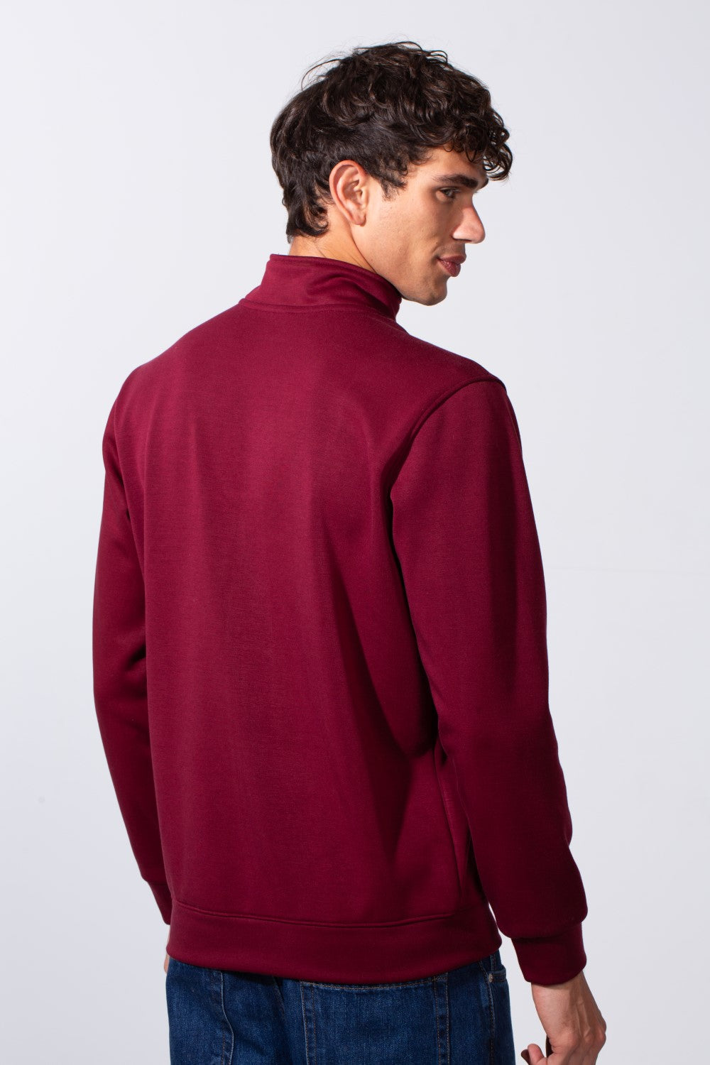 Men's Plain Slim Fit Half Zip Long Sleeve Sweatshirt