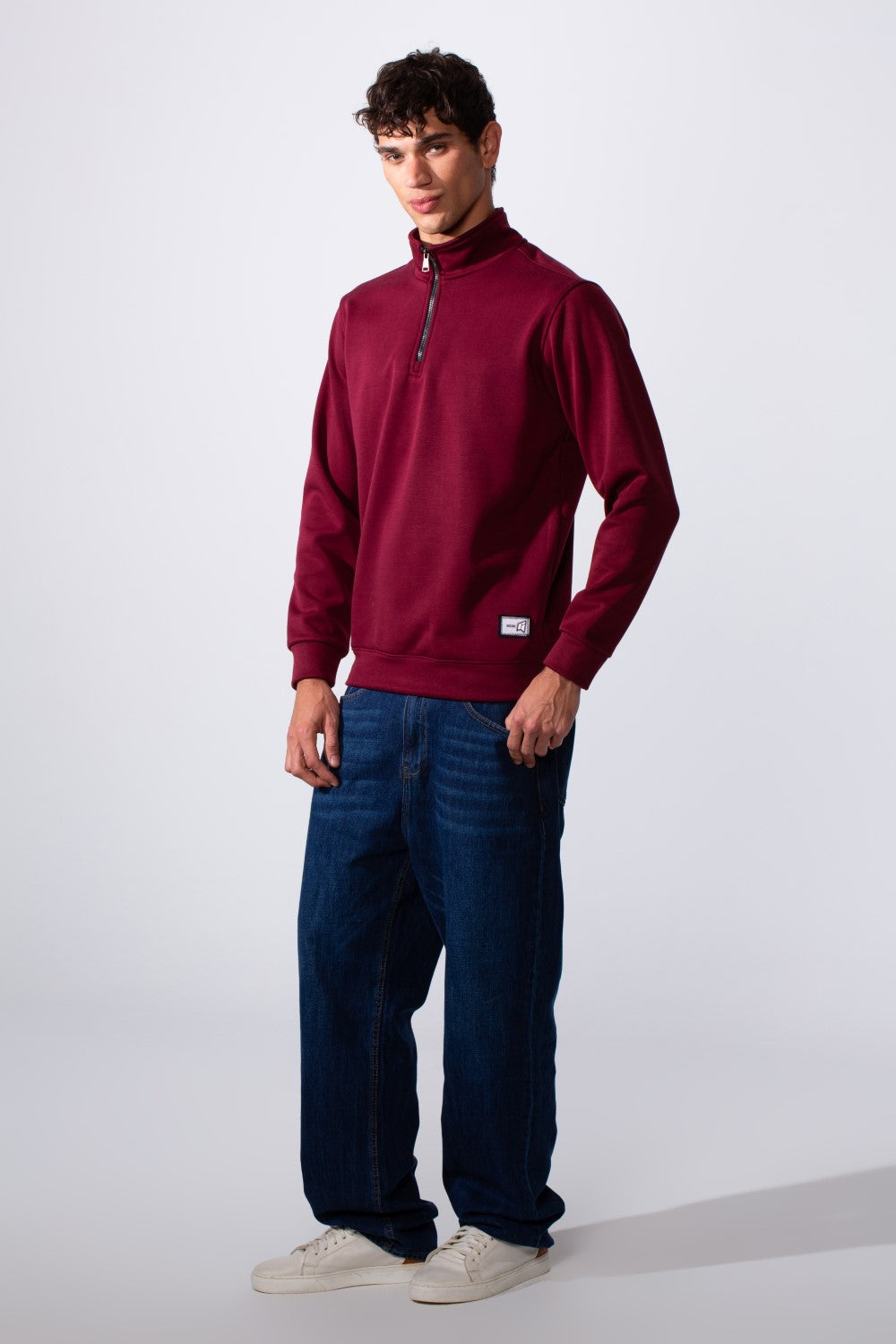 Men's Plain Slim Fit Half Zip Long Sleeve Sweatshirt