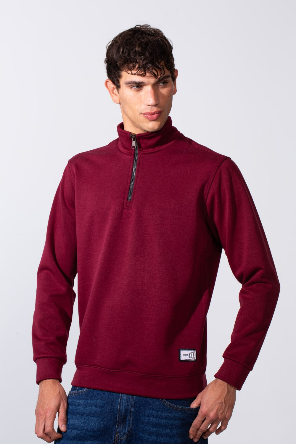 Men's Plain Slim Fit Half Zip Long Sleeve Sweatshirt