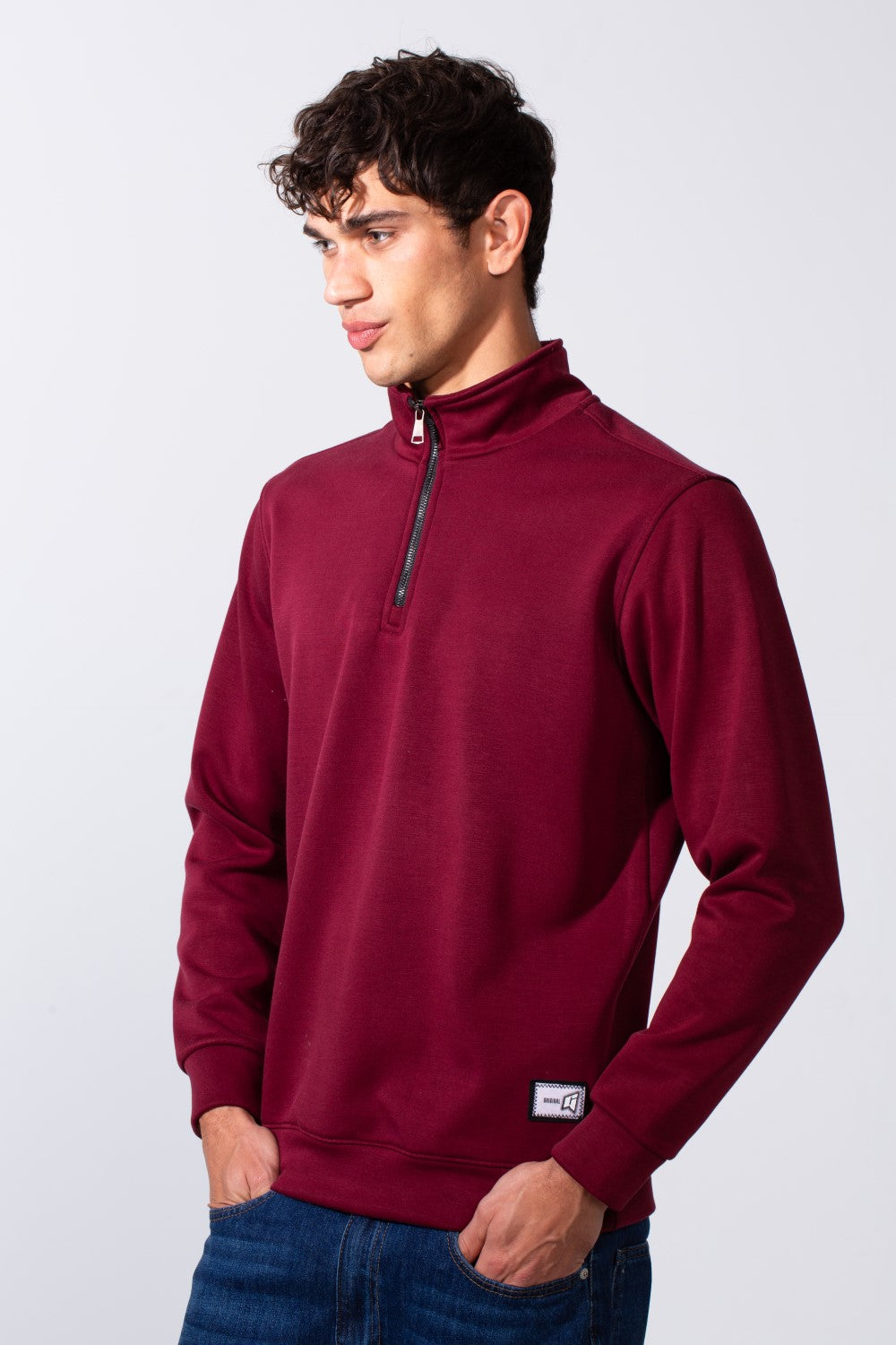 Men's Plain Slim Fit Half Zip Long Sleeve Sweatshirt