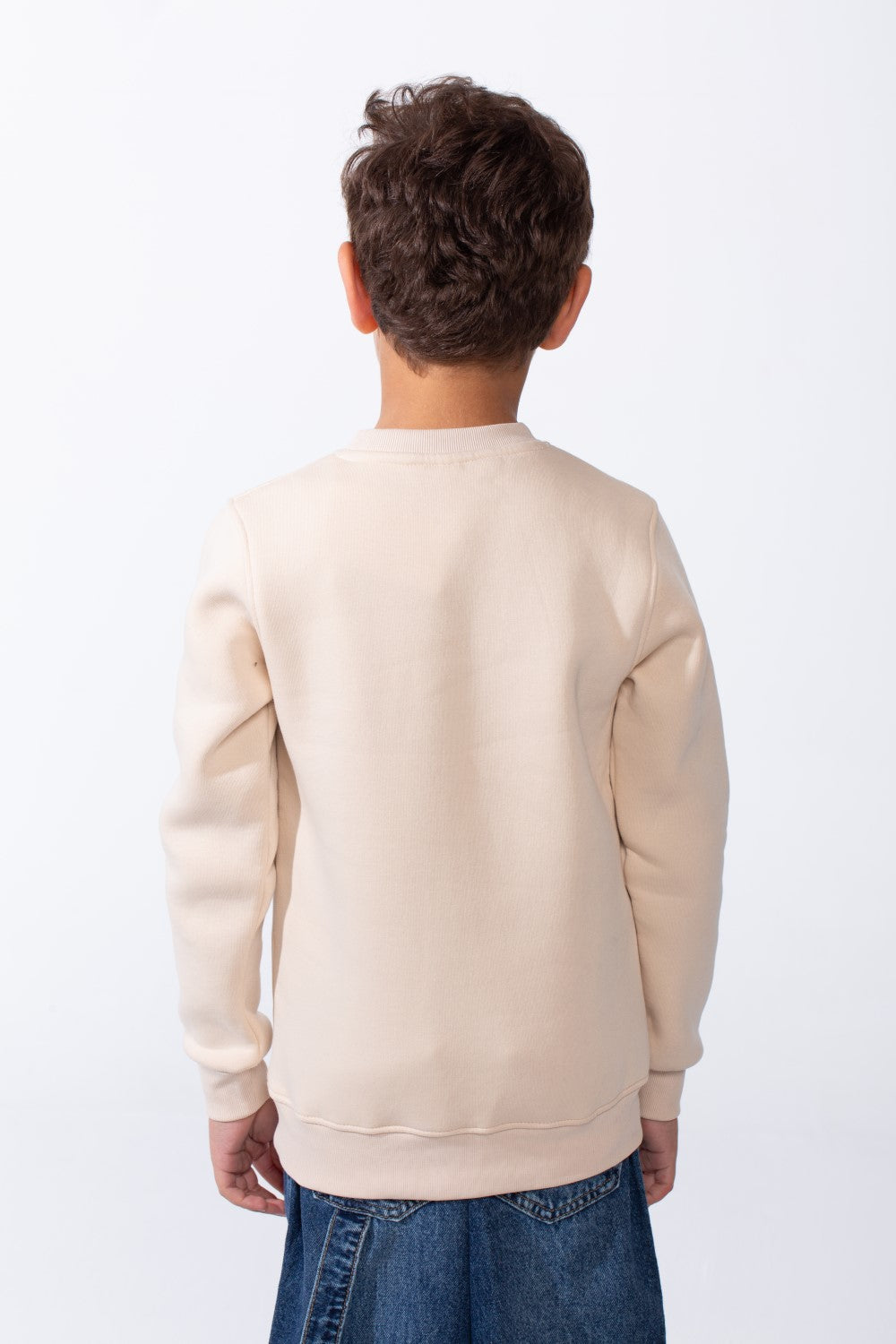 Boy's Slim Fit Melton Crew Neck Cartoon Patch Sweatshirt