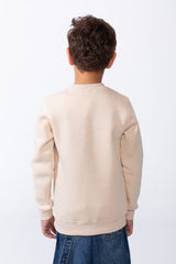 Boy's Slim Fit Melton Crew Neck Cartoon Patch Sweatshirt