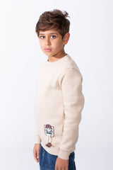 Boy's Slim Fit Melton Crew Neck Cartoon Patch Sweatshirt