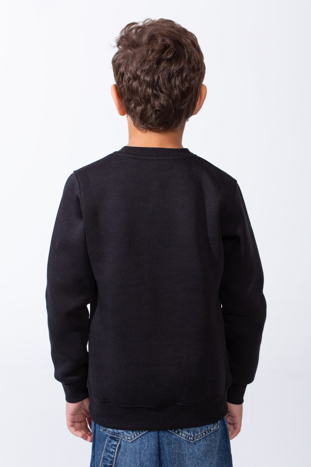 Boy's Slim Fit Melton Crew Neck Cartoon Patch Sweatshirt