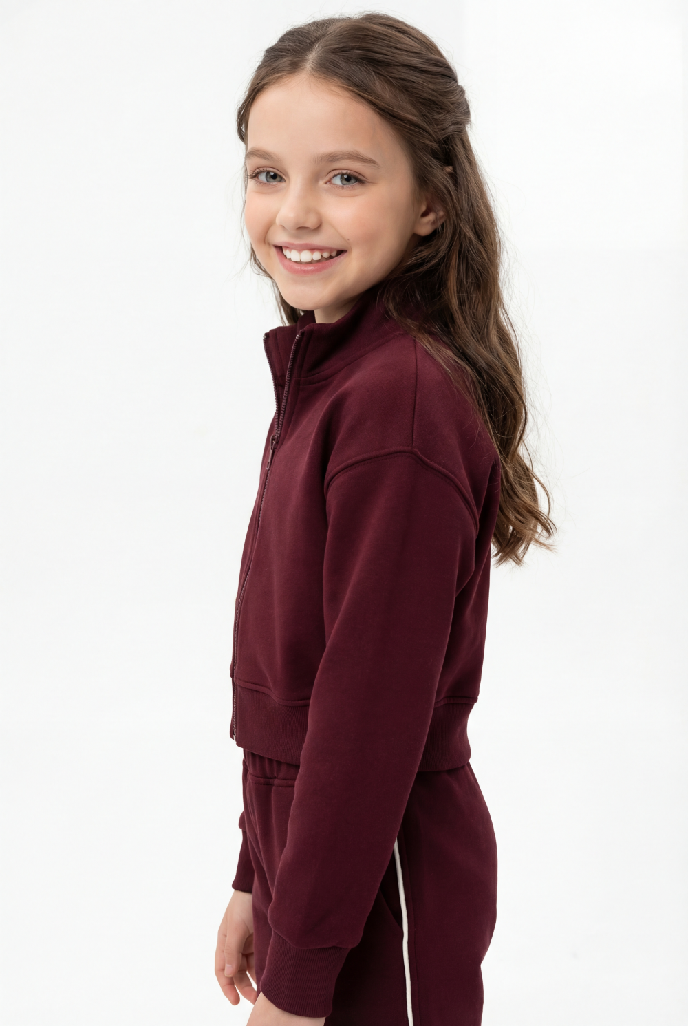 Girl’s Co-Ord Set Bomber Style Full Front Zip Ribbed Contrast Side Piping Outfit