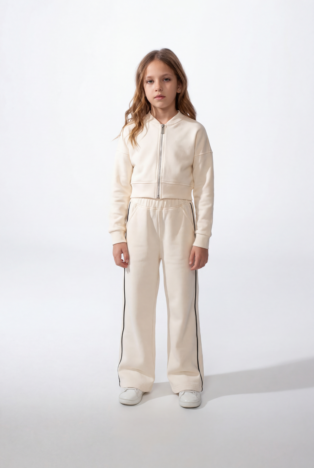 Girl’s Co-Ord Set Bomber Style Full Front Zip Ribbed Contrast Side Piping Outfit
