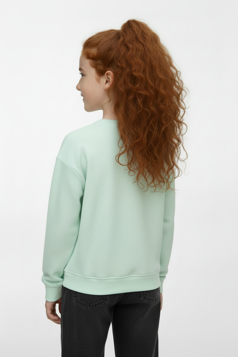 Girl's Long Sleeve Front Print Detail Round Neckline Comfortable Melton Sweatshirt