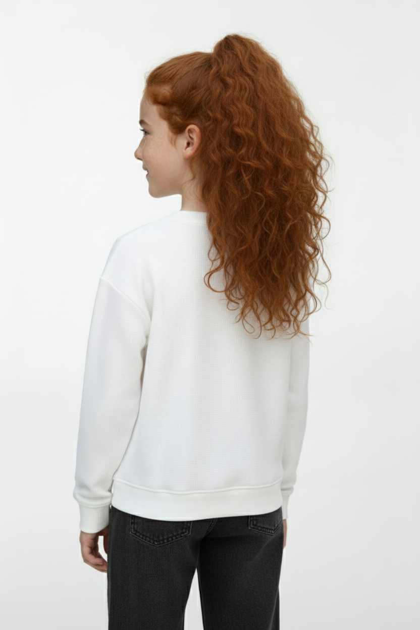Girl's Long Sleeve Front Print Detail Round Neckline Comfortable Melton Sweatshirt