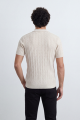 Men’s Tomato Store Grove Rib Zip Polo Neck T-Shirt Vertical Raised Rib Texture Defines The Body Half Zip Detail Contrast Edge Trim
