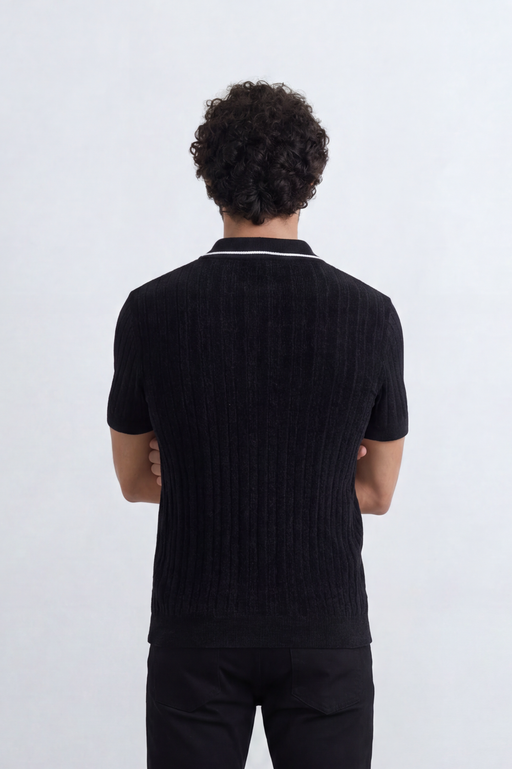 Men’s Tomato Store Grove Rib Zip Polo Neck T-Shirt Vertical Raised Rib Texture Defines The Body Half Zip Detail Contrast Edge Trim