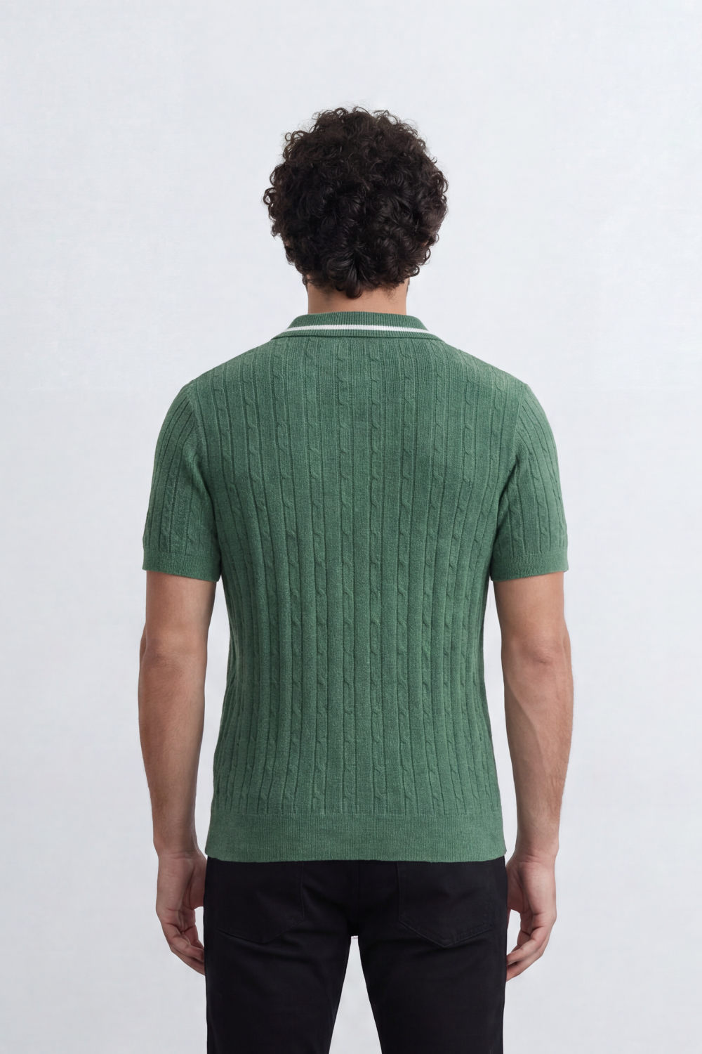 Men’s Tomato Store Grove Rib Zip Polo Neck T-Shirt Vertical Raised Rib Texture Defines The Body Half Zip Detail Contrast Edge Trim