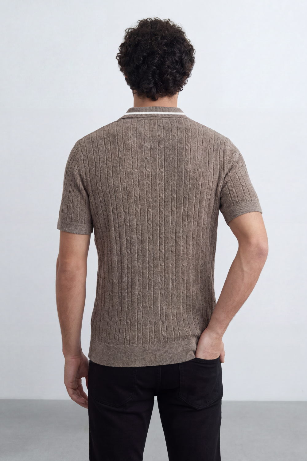 Men’s Tomato Store Grove Rib Zip Polo Neck T-Shirt Vertical Raised Rib Texture Defines The Body Half Zip Detail Contrast Edge Trim