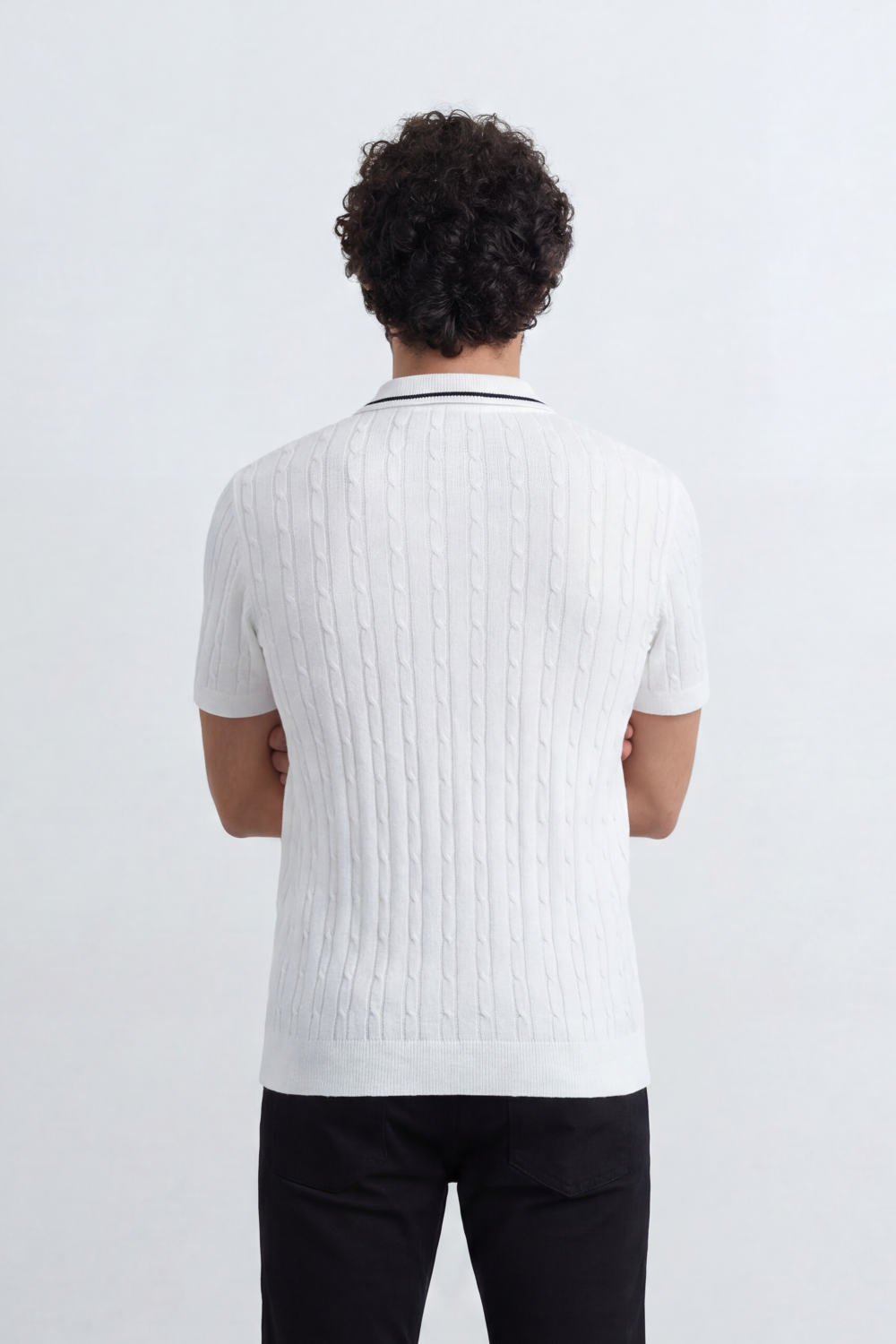 Men’s Tomato Store Grove Rib Zip Polo Neck T-Shirt Vertical Raised Rib Texture Defines The Body Half Zip Detail Contrast Edge Trim
