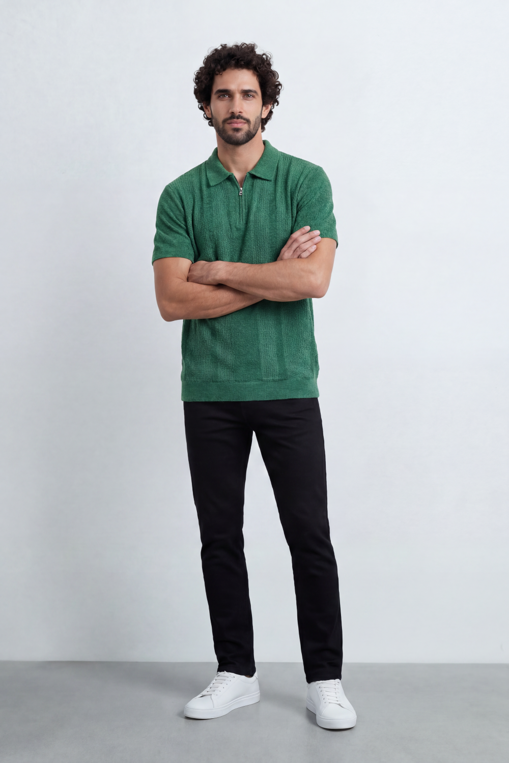 Men’s Tomato Store Ridge Zip Polo Vertical Rib Texture Runs Through The Body Half Zip Placket T-Shirt