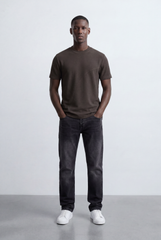 Men’s Tomato Store Textured Panel T-Shirt Mixed Knit Surface Asymmetric Contrast Detail