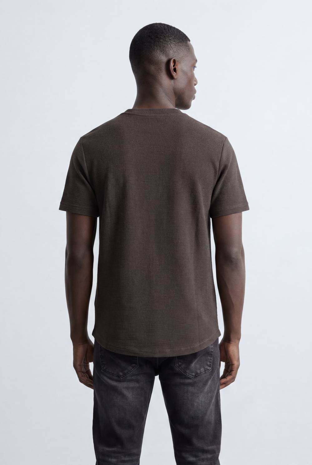 Men’s Tomato Store Textured Panel T-Shirt Mixed Knit Surface Asymmetric Contrast Detail
