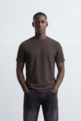 Men’s Tomato Store Textured Panel T-Shirt Mixed Knit Surface Asymmetric Contrast Detail
