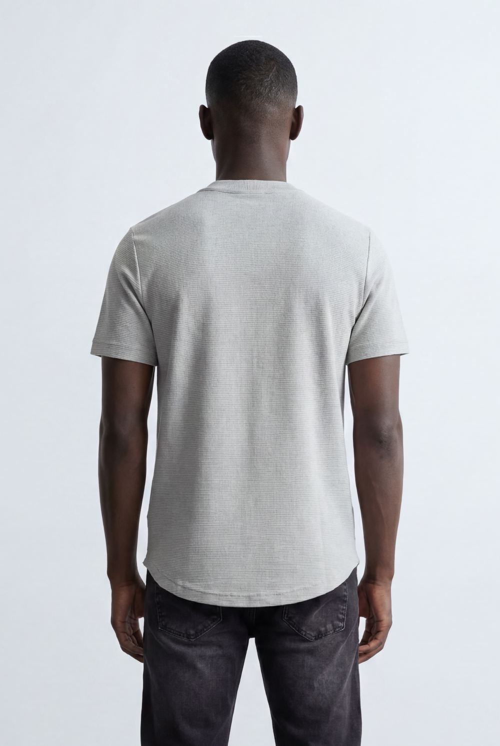 Men’s Tomato Store Textured Panel T-Shirt Mixed Knit Surface Asymmetric Contrast Detail