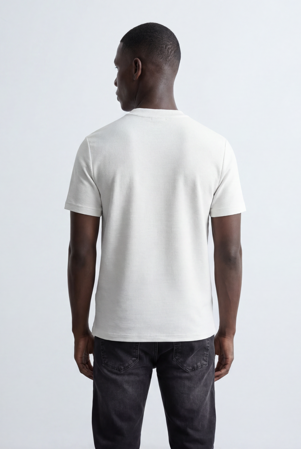 Men’s Tomato Store Textured Panel T-Shirt Mixed Knit Surface Asymmetric Contrast Detail