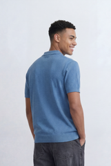 Men’s Tomato Store Knit Polo All Over Perforated Texture Button Placket Design Slim Fit T-Shirt