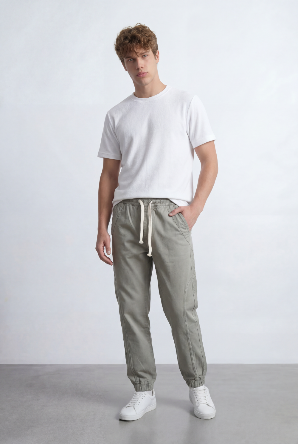 Men’s Tomato Store Modern Sarouel Jogger Elastic Drawstring Waist Streamlined Panel Seam Detail