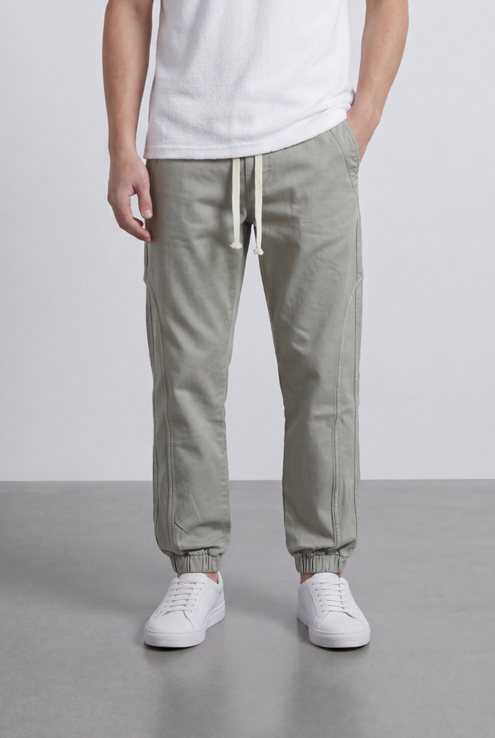 Men’s Tomato Store Modern Sarouel Jogger Elastic Drawstring Waist Streamlined Panel Seam Detail