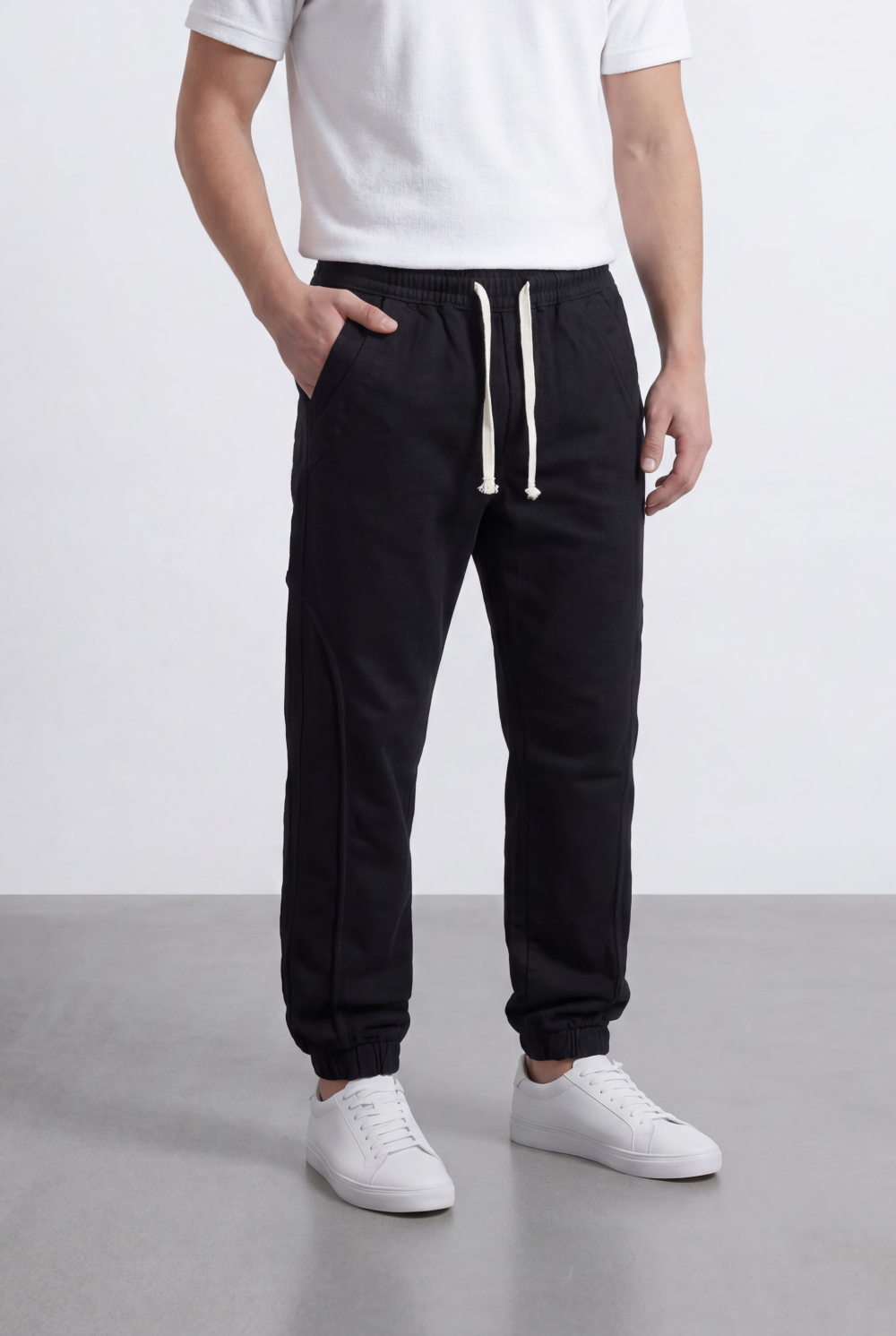 Men’s Tomato Store Modern Sarouel Jogger Elastic Drawstring Waist Streamlined Panel Seam Detail