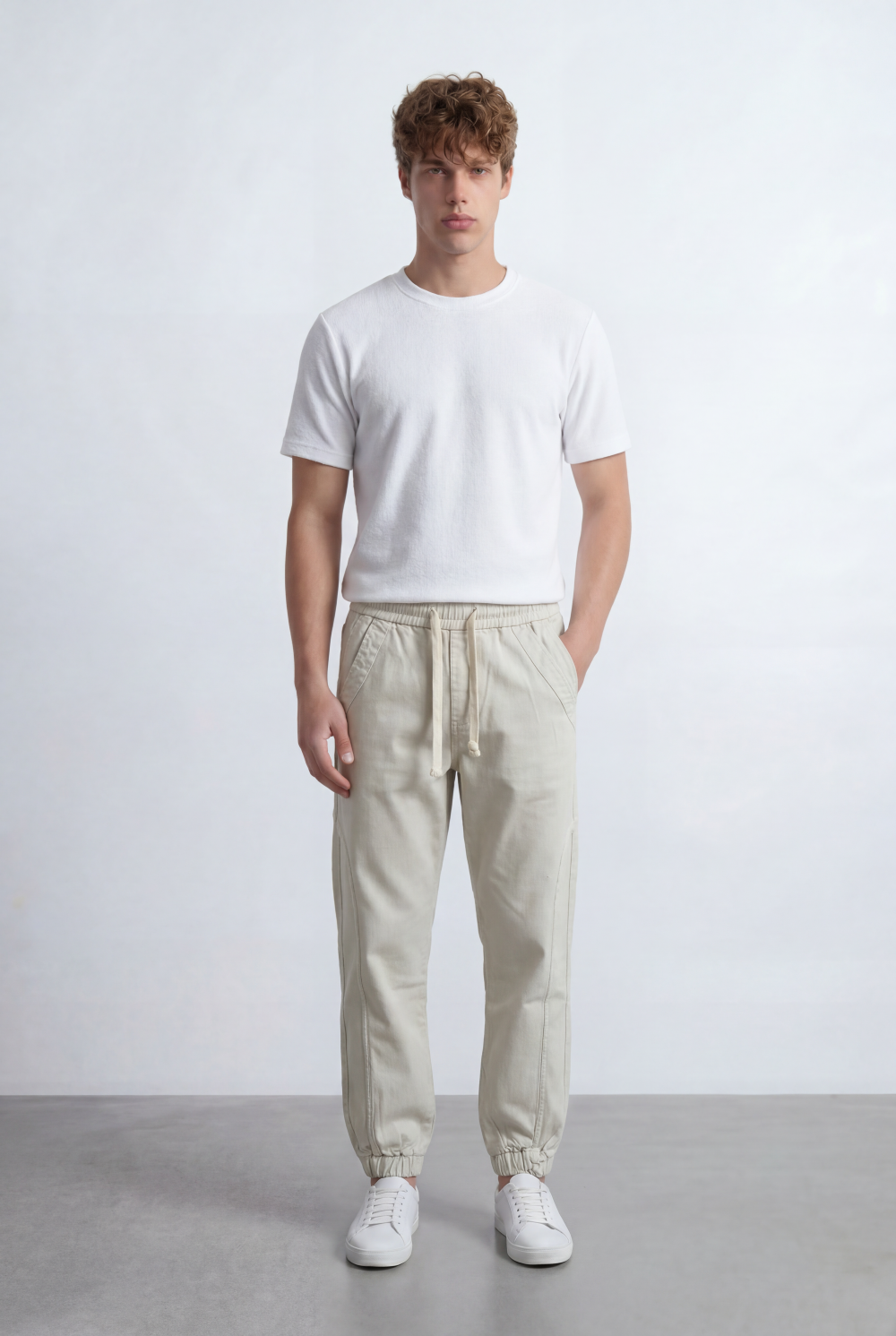 Men’s Tomato Store Modern Sarouel Jogger Elastic Drawstring Waist Streamlined Panel Seam Detail