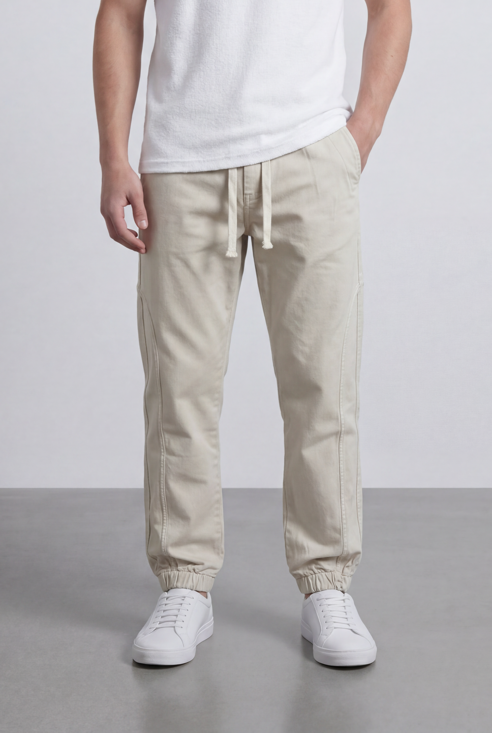 Men’s Tomato Store Modern Sarouel Jogger Elastic Drawstring Waist Streamlined Panel Seam Detail