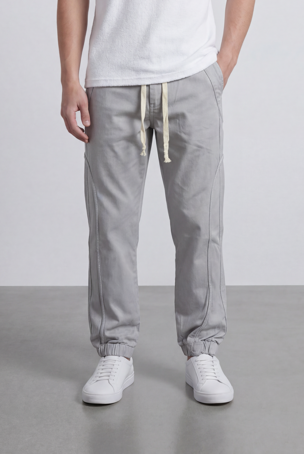 Men’s Tomato Store Modern Sarouel Jogger Elastic Drawstring Waist Streamlined Panel Seam Detail