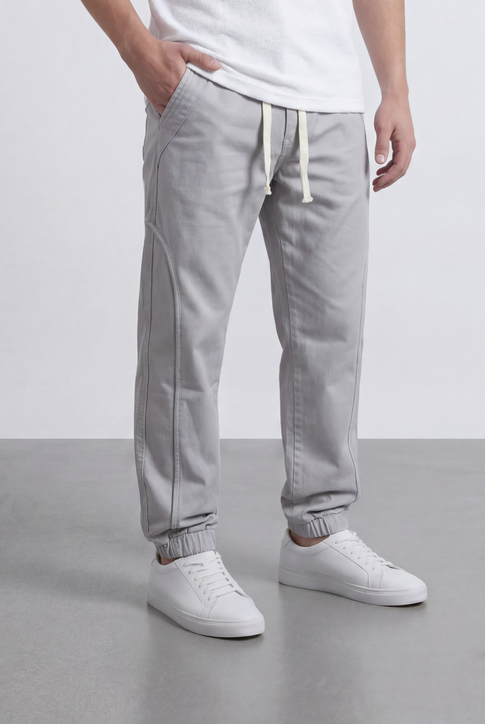 Men’s Tomato Store Modern Sarouel Jogger Elastic Drawstring Waist Streamlined Panel Seam Detail