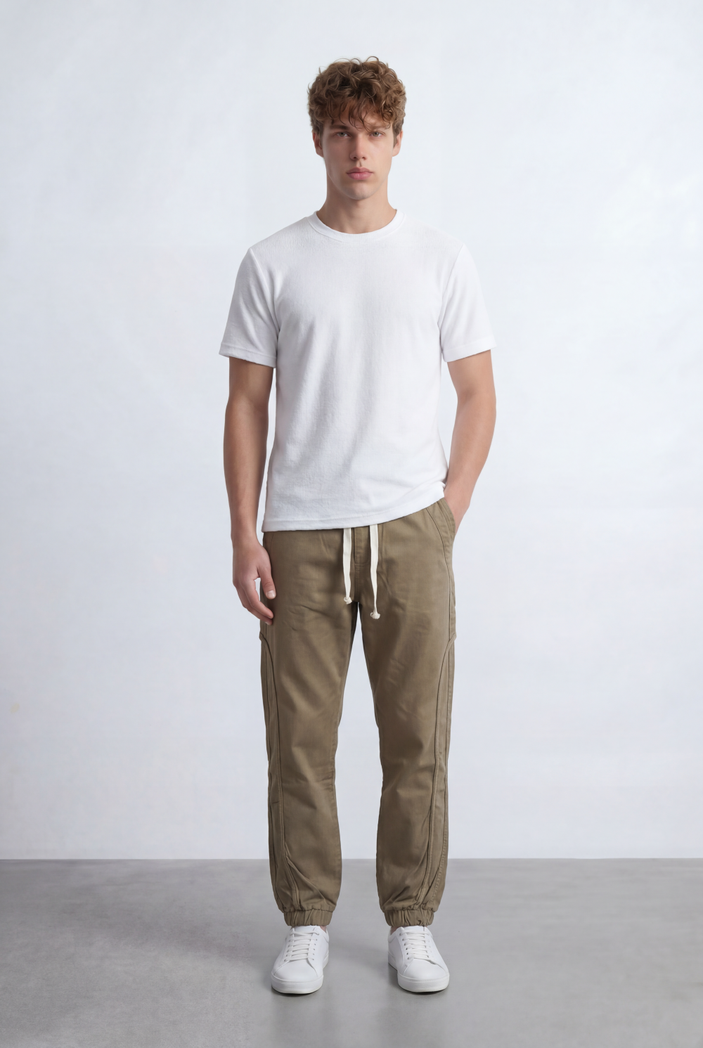 Men’s Tomato Store Modern Sarouel Jogger Elastic Drawstring Waist Streamlined Panel Seam Detail