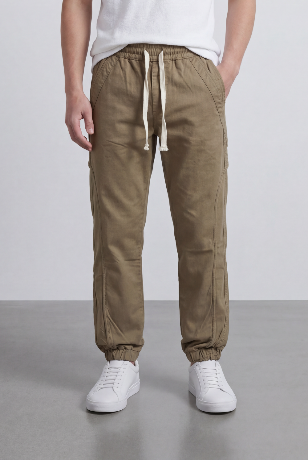 Men’s Tomato Store Modern Sarouel Jogger Elastic Drawstring Waist Streamlined Panel Seam Detail