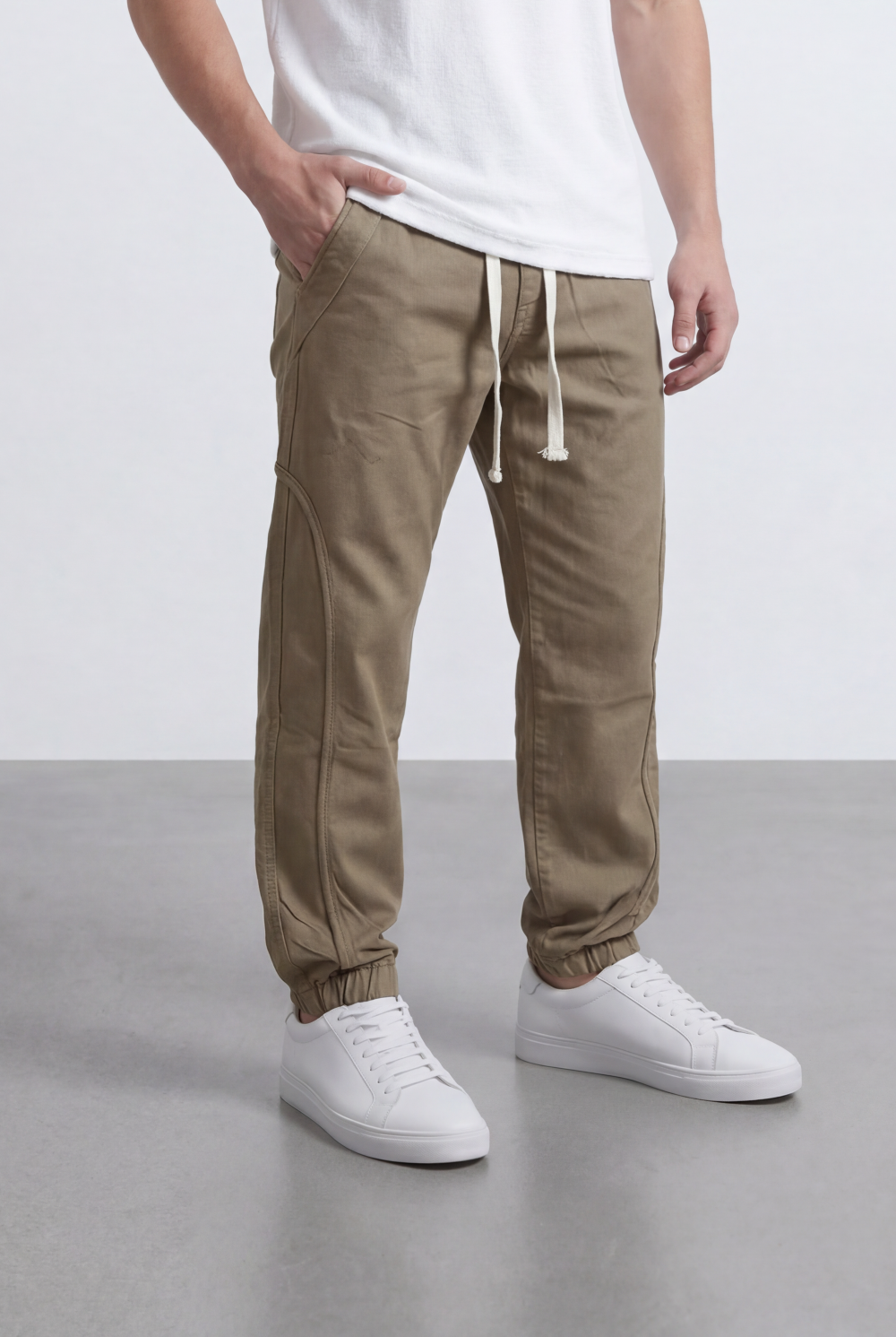 Men’s Tomato Store Modern Sarouel Jogger Elastic Drawstring Waist Streamlined Panel Seam Detail